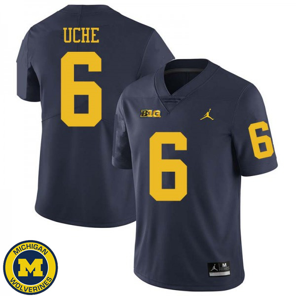 Men's University of Michigan #6 Josh Uche Navy Jordan Brand Football Jersey